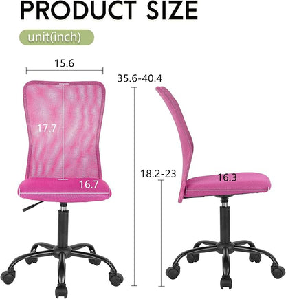 BestOffice Ergonomic Office Chair Desk Chair Mesh Computer Chair Armless Back Support Modern Executive Rolling Swivel Chair with Lumbar Support(Pink)