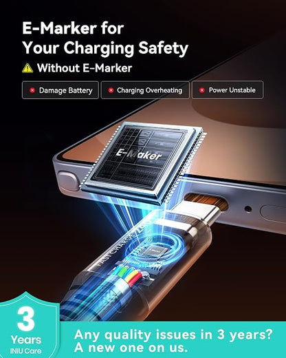 INIU USB C to USB C Cable, 240W Fast Charging Type C Charger Cord, Braided USBC Cable for iPhone 17, Samsung S25, Laptop, MacBook, Switch, Family, Commuter, Students, [6.6ft+6.6ft Blue]