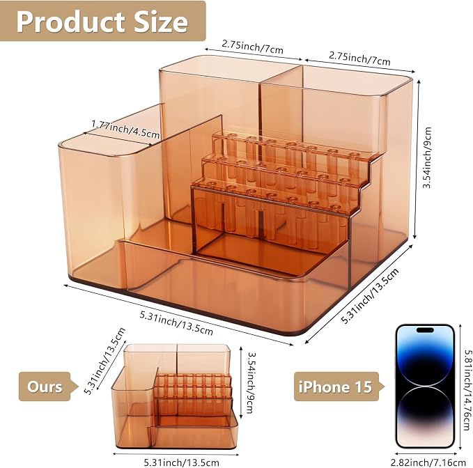 Nail Drill Holder, 21 Holes Nail Drill Machine & Bits Storage Box, Acrylic Nail Drill Bit Holder Professional Nail Tools Organizer, Nail Desk Organizer for Nail Tech (Coffee)