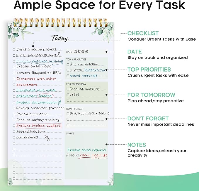 Taja 6 Pack of To Do List Notepad - To Do List Notebook for Work with 52 Sheets, 9.8" x 6.5", Undated Daily Planner Perfect for Daily Tasks and Goal Setting, Notepad Suitable for Office, Home & School - Nature