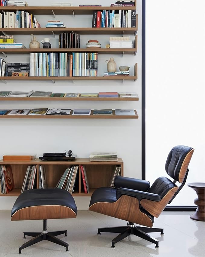 Mid Century Chaise Lounge Chair and Ottoman, Genuine Leather Reading Chair, Modern Chair Classic Design, Heavy Duty Base Support for Living Room Study Lounge Office,Tall Upgraded, Walnut Black