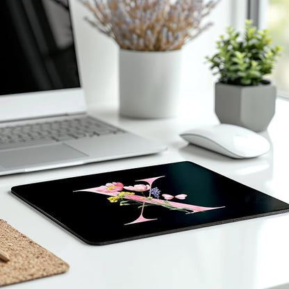 Mouse Pad Pinks Flowers Initial Letters Mousepad Desktop Laptop Computer Accessories Home Office Gaming Work Desk Computer Non-Slip Rubber Monogram Floral Alphabet A-Z mousepad (X)