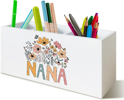 Nana Gifts for Grandma Pen Pencil Holder Organizer for Desk, Nana Grandma Gifts for Birthday from Grandkids, Grandmother Gift Wooden Box Block Sign for Home Bedroom Tabletop Decor