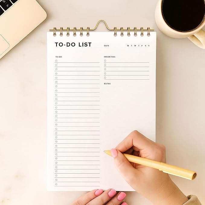 ThreeKin To-Do List Planner The Clean Agenda Daily Tear-Off Notepad, 50 Sheets, 6 x 9 in, Spiral Bound for Hanging, Work, School & Home