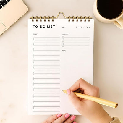 ThreeKin To-Do List Planner The Clean Agenda Daily Tear-Off Notepad, 50 Sheets, 6 x 9 in, Spiral Bound for Hanging, Work, School & Home