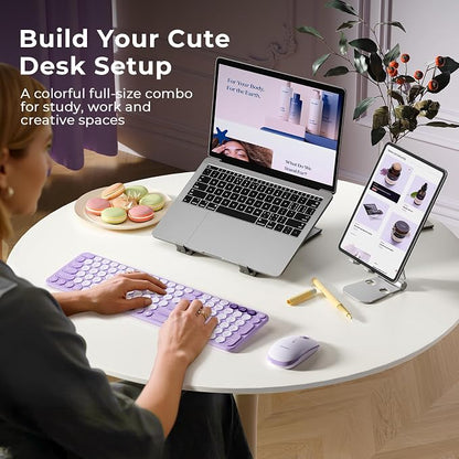 seenda COE202 Wireless Bluetooth Keyboard and Mouse Combo, Star Purple | USB & Dual Bluetooth for 3-Device Switching, Soft Quiet Round Keys, Silent Clicks, Full-Size for PC/Laptop/Mac/MacBook/iPad