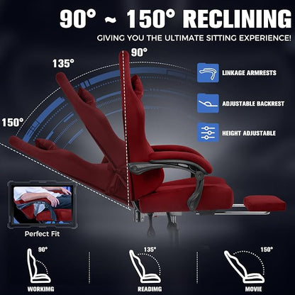 GTPLAYER Big and Tall Gaming Chair 400lbs Heavy Duty Office Chair with Foot Rest, High Back Pocket Spring Ergonomic Computer Chair for Adults, Wide Comfy Seated Cushion with Linkage Armrests, Red