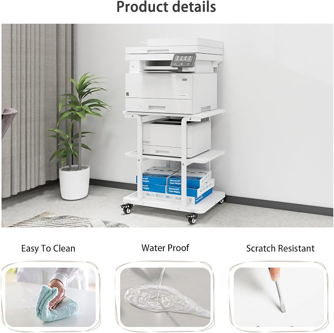 Natwind Printer Stand, 24''x20''x26'' Large Printer Table with Storage Shelf, 3 Tier Rolling Printer Cart with Wheels,Multifunctional Shelves for Home Office（White）