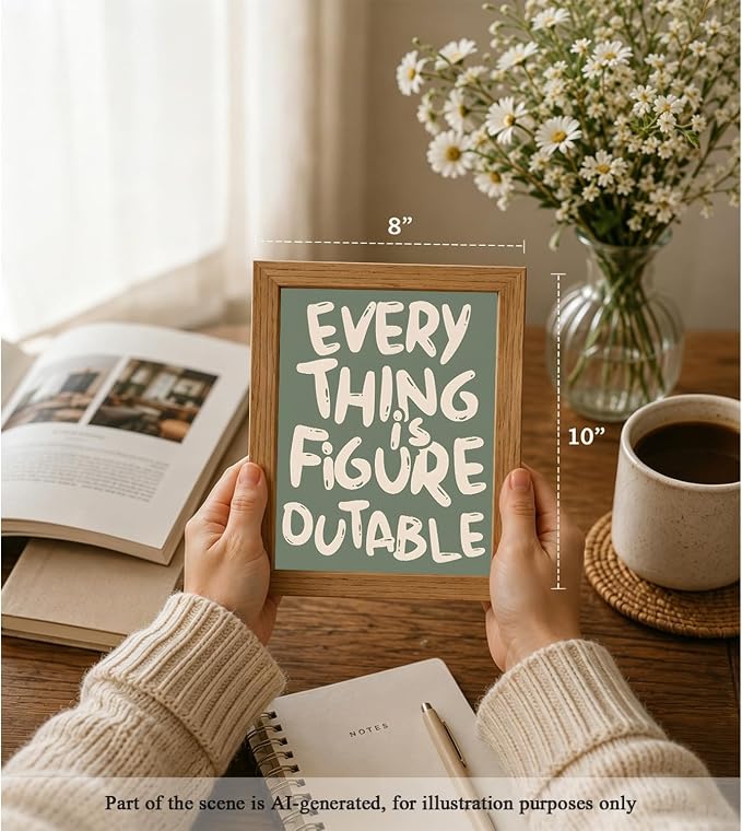 CXQILVER Everything is Figureoutable Framed Wall Art, Inspirational Positive Affirmation Canvas Wall Decor, Trendy Sage Green Motivational Quote Poster prints for Office Bedroom Classroom Dorm 8x10in