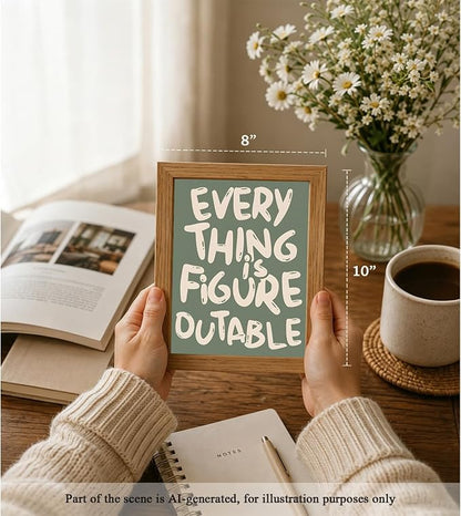 CXQILVER Everything is Figureoutable Framed Wall Art, Inspirational Positive Affirmation Canvas Wall Decor, Trendy Sage Green Motivational Quote Poster prints for Office Bedroom Classroom Dorm 8x10in