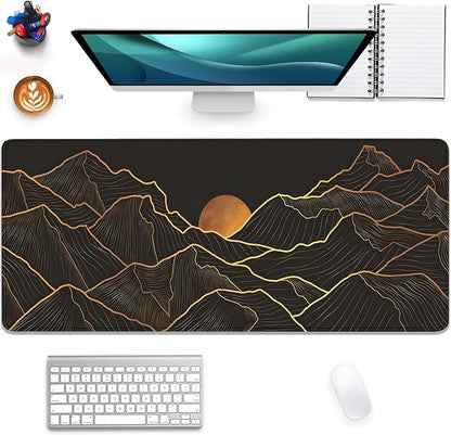 Gold Mountains Mouse Pad Desk Pad,Extended Gaming Mouse Mat with Stitched Edges Non-Slip Waterproof Rubber Base Mous Mat for Office,Computer,Keyboard,Laptop and Home Desk Pad(27.5X11.8 in)