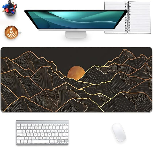 Gold Mountains Mouse Pad Desk Pad,Extended Gaming Mouse Mat with Stitched Edges Non-Slip Waterproof Rubber Base Mous Mat for Office,Computer,Keyboard,Laptop and Home Desk Pad(27.5X11.8 in)