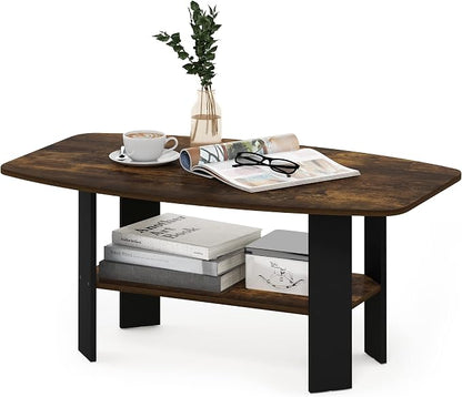 Furinno Simple Coffee Table, 2-Tier Small Coffee Table wih Open Shelf, Side Table, Tabletop with Soft Edges, for Living Room, Home Office, Amber Oak