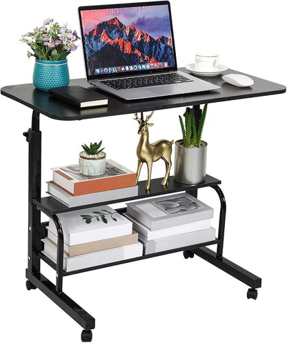 Adjustable Laptop Standing Desk - Mobile Rolling Computer Workstation for Small Spaces, Portable Home Office Desk with Storage Black