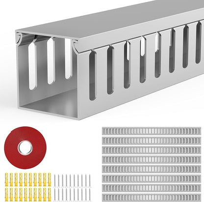 Open Slot Wiring Raceway Cable Duct, 123in Cable Management Channel Cord Track,Desk Wire Channel, Under Desk Cable Management to Hide Cables, Wires for Computers (Grey, 1.57" Hx1.57 W, 15.4''L(8 Pc))