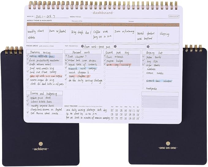 Productivity Notepad Suite - Bestselling Set Of 3 Notebooks, Including Weekly Planner, Goal Setting & 1:1 Meeting Notes- Keep Your Daily Projects, Clients, Meal & Responsibilities Organized