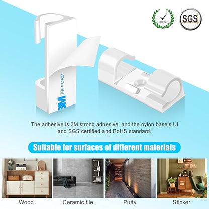 XHF 35pcs Large Self Adhesive Cable Clips White,Wire Clips Cable Management Wire Organizer Cord Holder for Under Desk, Car, Wall, TV PC Ethernet Cable
