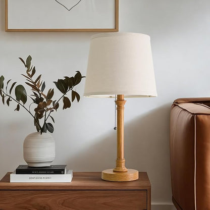 Oneach 19.5" Small Table Lamps Set of 2, Pull Chain Switch Bedside Metal Table Lamps, Modern Nightstand Lamp with Linen Shade, Rustic Lamp for Living Room, Bedroom, Home Office, Nursery