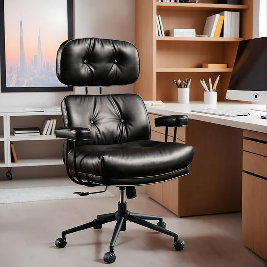 High Back Executive Office Chair with Comfortable Deep Seat,Black PU Leather Modern Office Chair,Ergonomic Big and Tall Computer Desk Chair with Lumbar Support(Black)