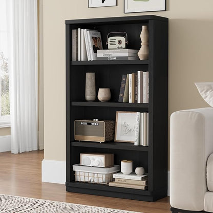 Rresyet 4 -Tier Bookcase, 31" Tall Book Shelf, 55” Wide Bookshelves, Wooden Bookcase Display Storage for Home Office, Living Room and Study Room (Black)
