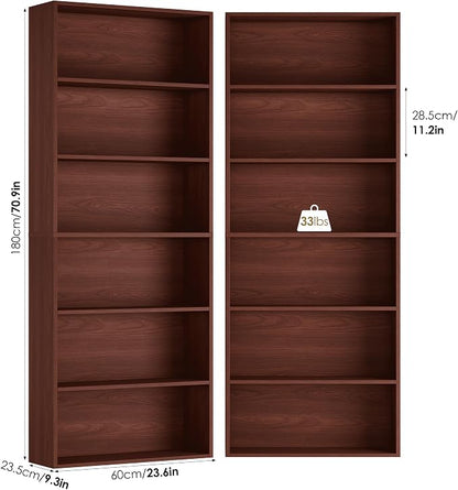 FOTOSOK 6-Tier Open Bookcase and Bookshelf, Freestanding Display Storage Shelves Tall Bookcase for Bedroom, Living Room and Office,Cherry Set of 2