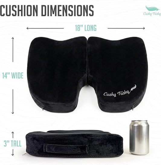 Cushy Tushy Premium Foldable Travel Seat Cushion - for Relief of Lower Back, Sciatic, Butt and Tailbone Pain - for Home & Office Use, Perfect for Travel or Driving - Coccyx Seat Cushion