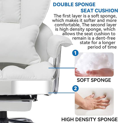 Efomao Big and Tall Office Chair 400lbs, Executive PU Leather Desk Chair with Footrest & Lumbar Support, Heavy Duty Computer Seating for Home, White | 400lbs support, 135° recline, dual-layer foam cushion, 23.5" seat & footrest. BIFMA