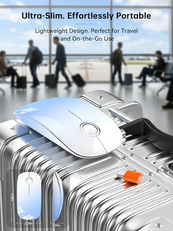 RAPIQUE USB C Wireless Mouse for MacBook, Sky Blue Gradient Slim Mouse, Silent Click, 800/1200/1600 DPI, AA Battery Powered, Type C Portable 2.4GHz Wireless Mouse for iPad, Laptop, Chromebook, Laptop