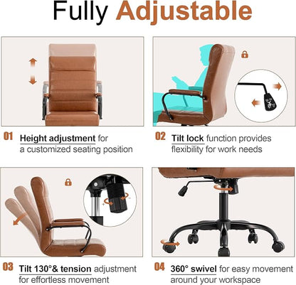 Office Desk Chair,Modern Leather Conference Room Chairs,High Back Home ofiice Chair,Adjustable Height Swivel Executive Computer Chair with Armrest and Padded Seat,Brown with Black Frame