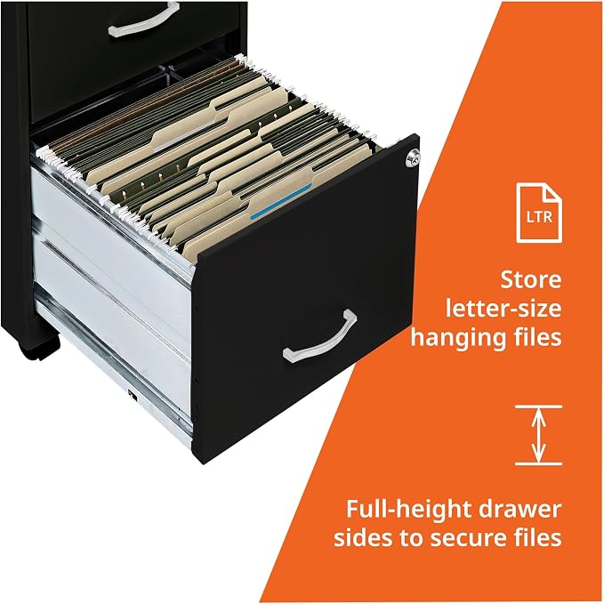 Lorell 2-Drawer Mobile File Cabinet, 14.2" x 18" x 26.5", Black