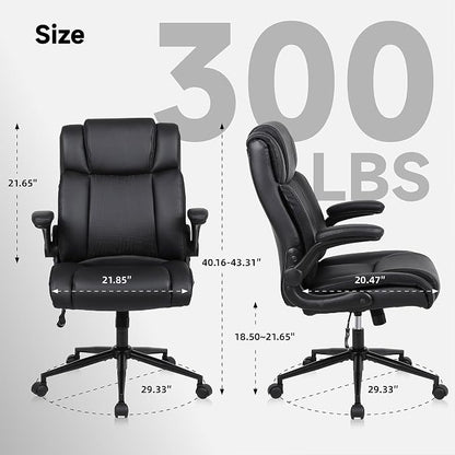 Executive Office Chair with Flip-Up Armrests, PU Leather Ergonomic Computer Desk Chair for Home Office, Computer Chair with Lumbar Support, Thick Seat Cushion & Adjustable Height