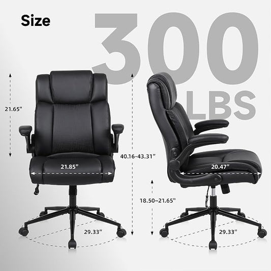 Executive Office Chair with Flip-Up Armrests, PU Leather Ergonomic Computer Desk Chair for Home Office, Computer Chair with Lumbar Support, Thick Seat Cushion & Adjustable Height