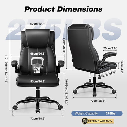 BESTFAIR Ergonomic Office Chair - Desk Computer Chair, Leather High Back Executive Chairs with Adjustable Lumbar Support & Flip Up Arms, Black 4 Pack