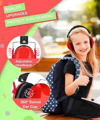 ZOHAN 032 Kids Noise Cancelling Headphones - 25dB NRR Kids Ear Protection, Hearing Protection Safety Ear Muffs for School Monster Truck Fireworks Traveling Studying Concerts Autism - Red