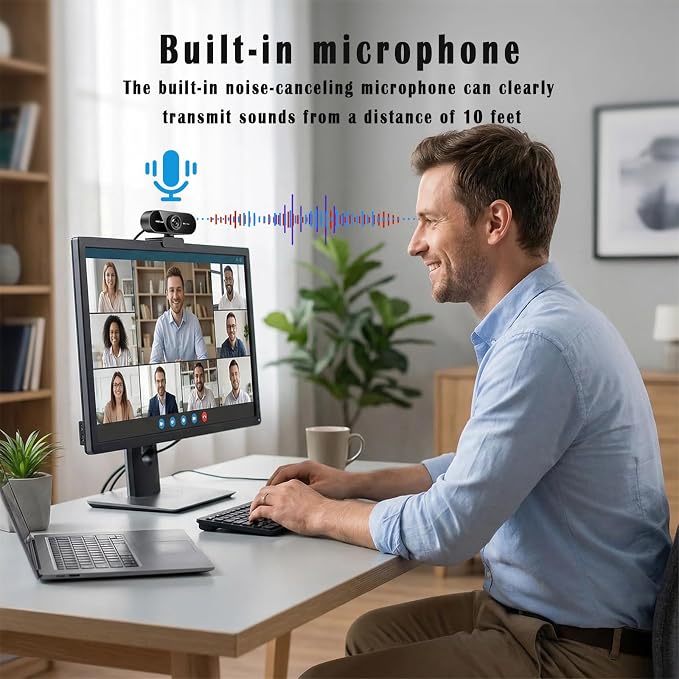 1080P Webcam for PC/Laptop, USB Webcam with Microphone, Noise Cancellation, Support Beauty, Plug & Play with Auto Light Correction for Video Calls, Live Streaming Gaming & Online Meetings