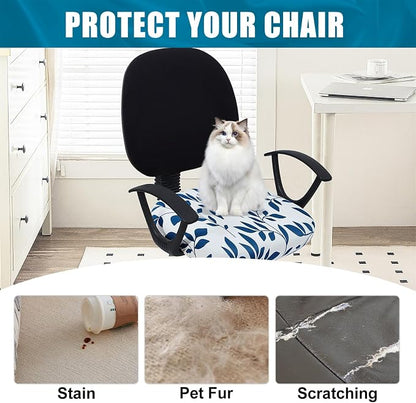 Smiry Printed Office Computer Chair Seat Covers, Stretch Fit Universal Desk Rotating Chair Cover Washable Removable Seat Cushion Protectors - Teal and White