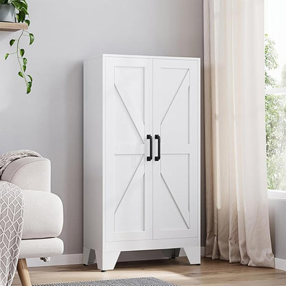 Yizosh Metal Storage Cabinet with 2 Doors and 3 Adjustable Shelves - 47" White Kitchen Pantry Storage Cabinet Locker for Kitchen,Living Room,Dining Room