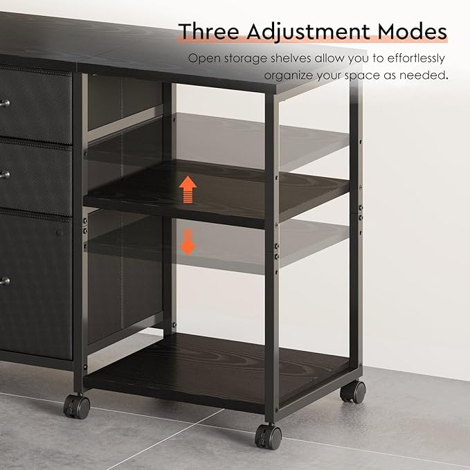 Maihail 3 Drawer File Cabinet with Wheels Rolling Printer Stand with Open Storage Shelf Fabric Lateral Filing Cabinet for Home Office,Black