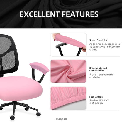 Stretchable Office Chair Seat Cushion Covers with Armrest Covers - Universal Spandex Computer Chair Slipcover - Removable Washable Cushion Protectors Anti-scratch for Dogs, Cats, Pets (Pink)