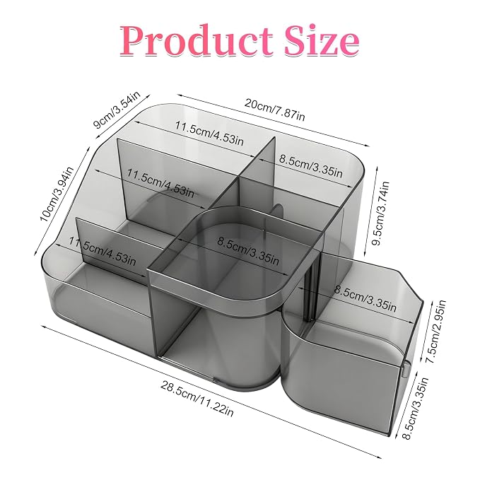 BQAN Transparent Acrylic Nail Desk Organizer with Spinning Drawer, Drill & Brush Holder, Desktop Manicure Tool Storage for Nail Techs, Makeup, Skin Care (Black) - Professional Salon or Home Use