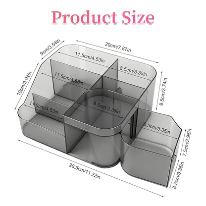 BQAN Transparent Acrylic Nail Desk Organizer with Spinning Drawer, Drill & Brush Holder, Desktop Manicure Tool Storage for Nail Techs, Makeup, Skin Care (Black) - Professional Salon or Home Use