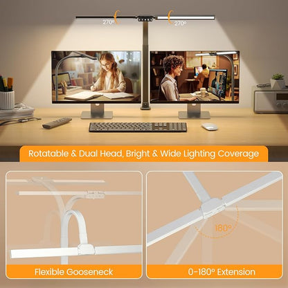 SIBRILLE Upgraded LED Desk Lamp for Home Office with RGB, Rotatable Computer Desk Light with Remote, Tall Table Lamp with Clamp for Working, Dimmable Dual Head Task Lighting for Monitor PC, 22W