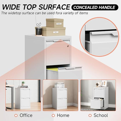 2 Drawer File Cabinet,Metal Vertical File Storage Cabinet with Lock, Printer Stand,Home Office Steel for A4 Letter/Legal Size, Assembly Required(White)