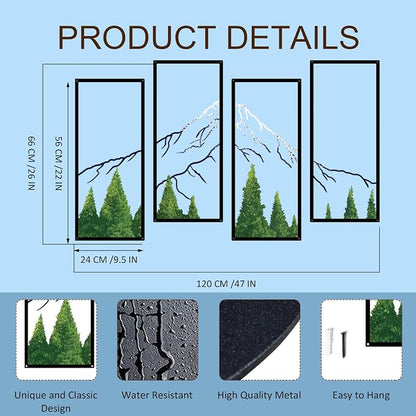 ruelen 4 Pcs Metal Mountain Forest Snow Mountain Wall Decorations，Large Abstract Minimalist Line Drawing Colorful Mountains Wall Art Home Decor for Living Room Bathroom Bedroom Office（Green，Large ）