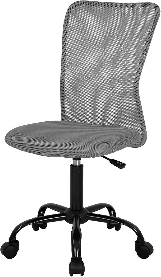 FDW Home Office Chair Mid Back Mesh Desk Chair Armless Computer Ergonomic Task Rolling Swivel Chair Back Support Adjustable Modern with Lumbar Support,Grey
