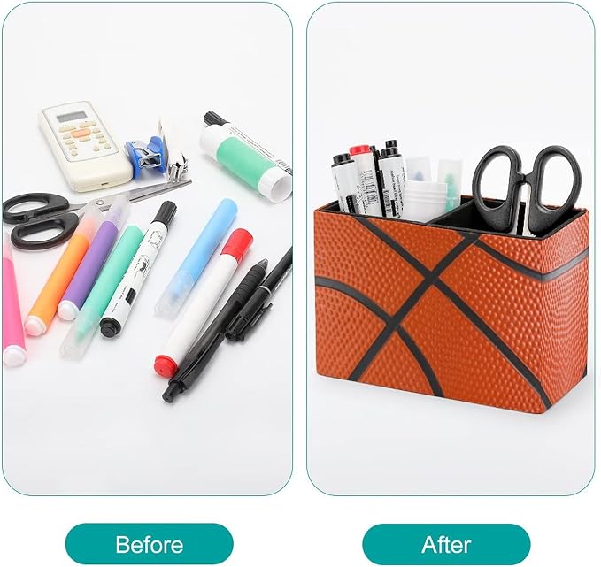 Niapessel Pencil Holder for Desk, Basketball Pen Holder Storage Desktop Pen Organizer Desk Pencil Organizer Makeup Brush Holder for Office School College Leather