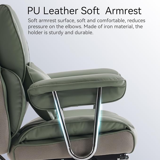 Efomao Executive Office Chair for Heavy People, High Back Computer Chair with Foot Rest, Height Adjustable PU Leather Office Chair,Big and Tall Office Chair (Green)