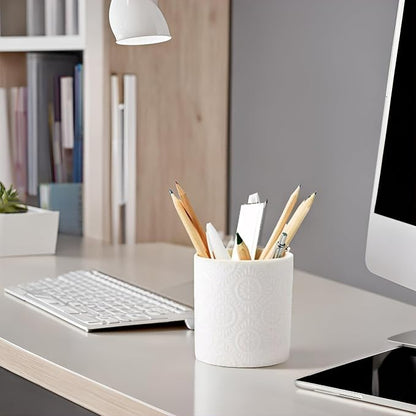 Pen Holder,Nordic Style Ceramic Waterproof Pencil Holder for Desk Simple&Modern Minimalist Makeup Organizer Multifunctional Office Supplies for Home,Kids and School,White