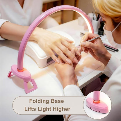 Half Moon Light for Nail Desk 16 inch Nail Desk Light Half Moon Lamp Portable Arch Lamp Dimmable with Foldable Bracket for Desk Salon Table Use, 3 Color Temperature