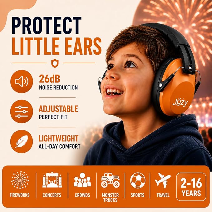 Jozy Noise Canceling Headphones for Kids, SNR 26dB Ear Protection for Autism, Sound Proof Sensory Muffs for Hearing, Concerts